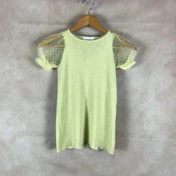 ZARA Polka Dot Puff Sleeve Metallic Rib Top Size 6 - Picture 6 of 7